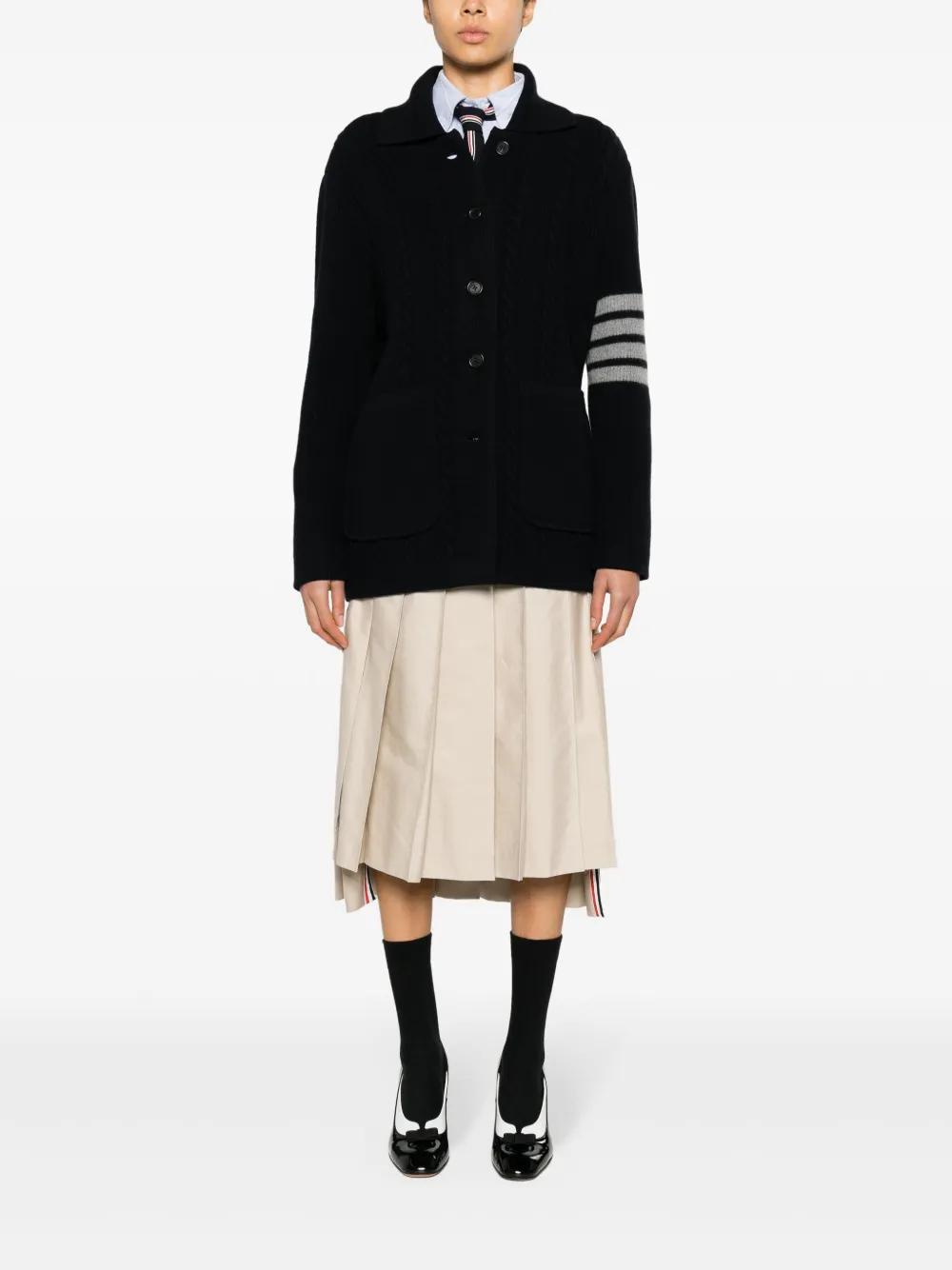 Thom Browne Kabelgebreid vest met gespreide kraag Blauw
