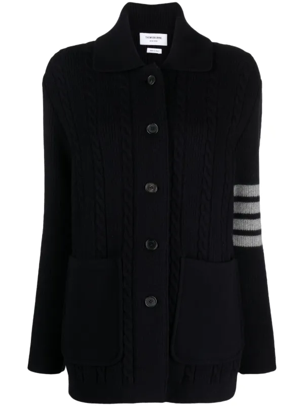 Thom Browne spread-collar cable-knit Cardigan Blue FARFETCH PH