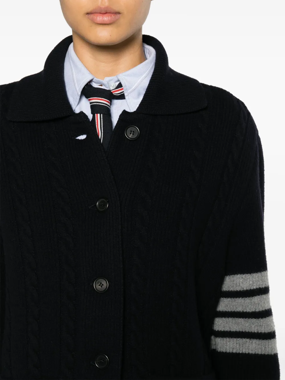 Thom Browne Kabelgebreid vest met gespreide kraag Blauw