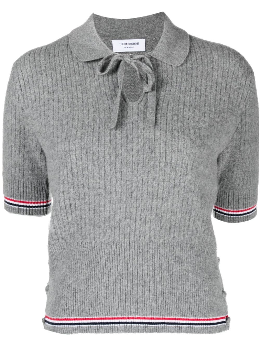 Thom Browne Rwb-stripe Knitted T-shirt In Grey