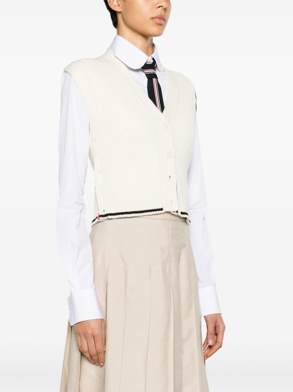 Shop Thom Browne Cropped Cable-knit Vest In White