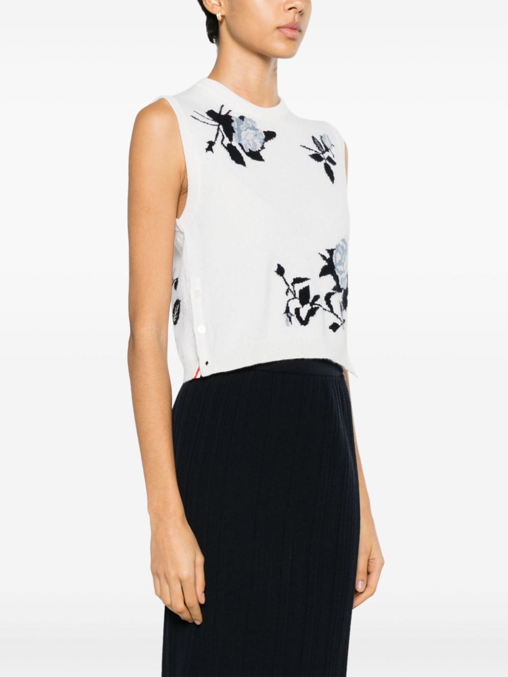 Shop Thom Browne Floral-intarsia Sleeveless Knitted Top In Nude