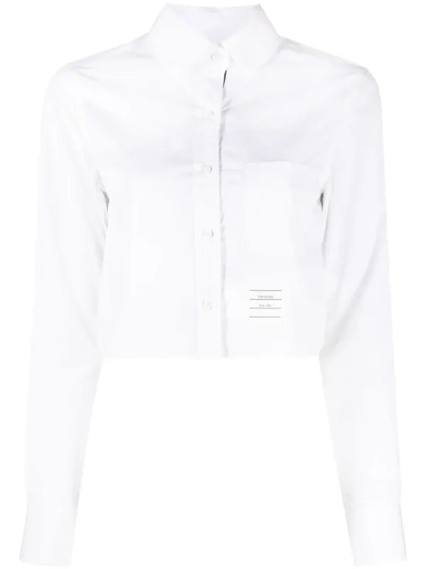 Thom Browne Logo-patch Cropped Shirt in White