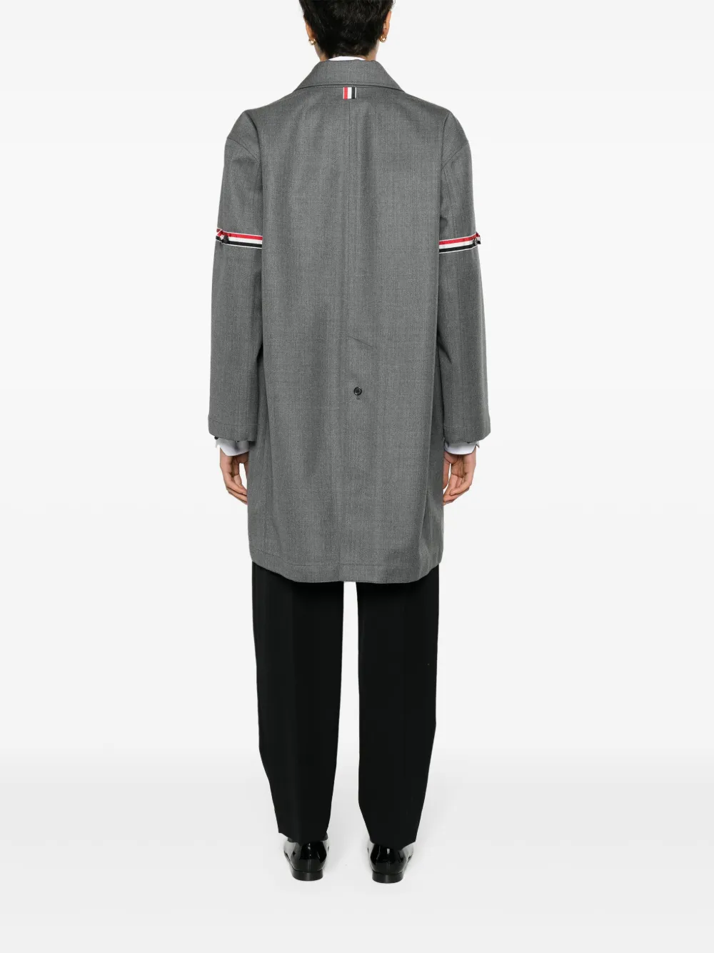 Thom Browne Rwb-stripe Twill Coat In Grey