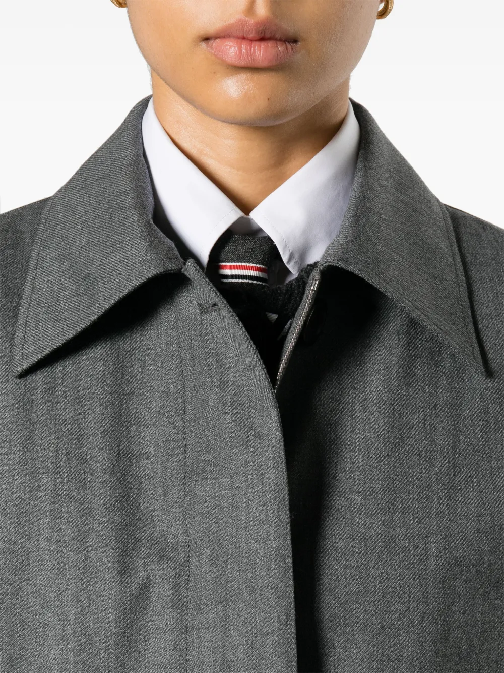 Thom Browne Rwb-stripe Twill Coat In Grey