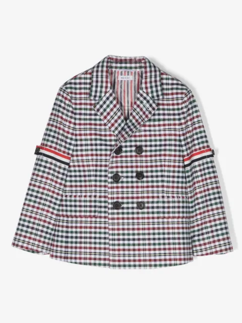 Thom Browne Kids gingham-tartan double-breasted blazer
