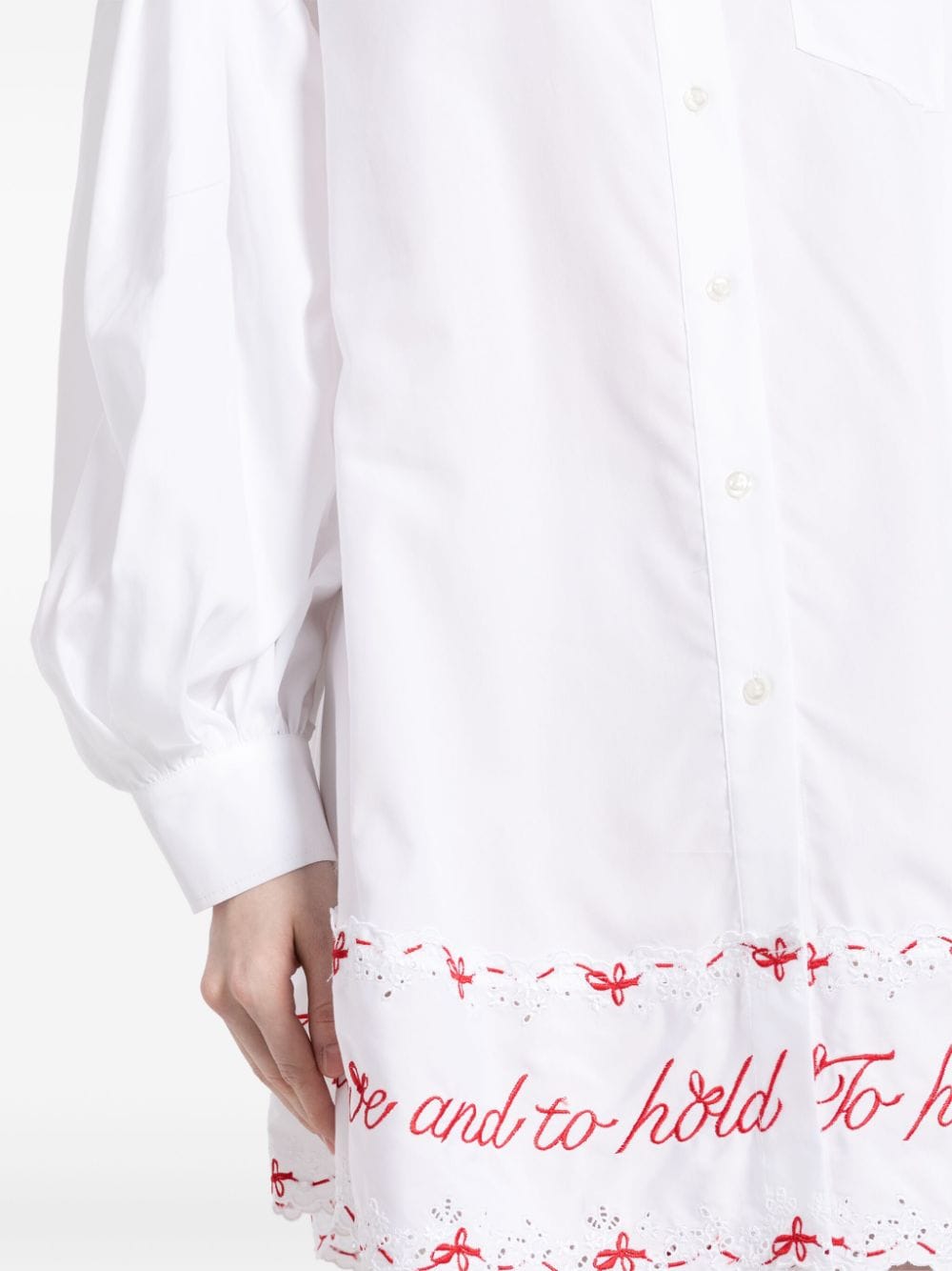 Shop Simone Rocha Slogan-embroidered Cotton Shirt Dress In White