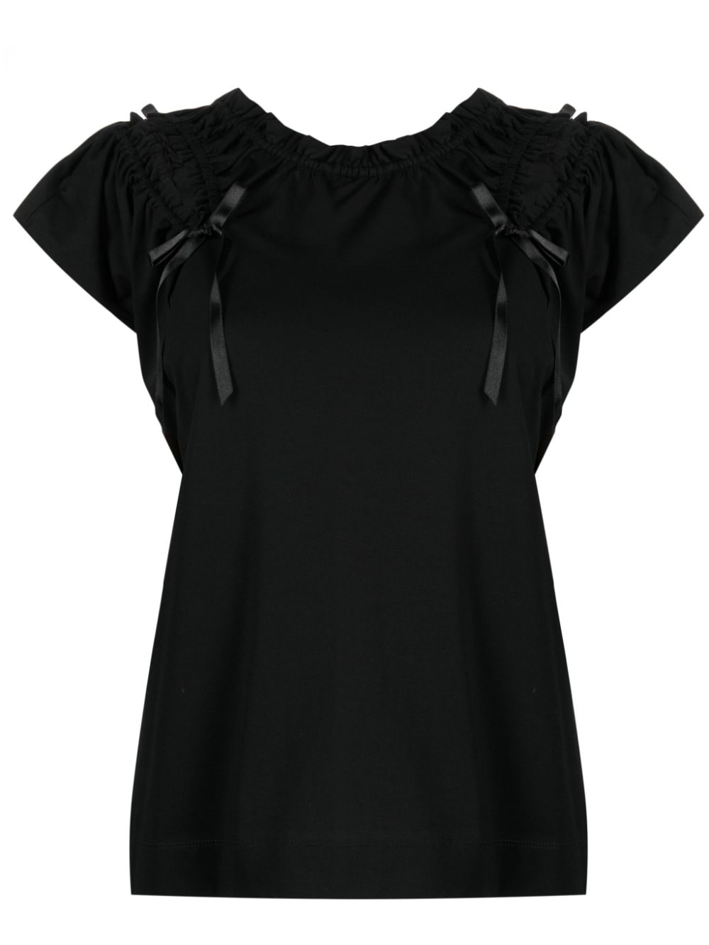 Simone Rocha Bow-embellished Cut-out Cotton Top In Black