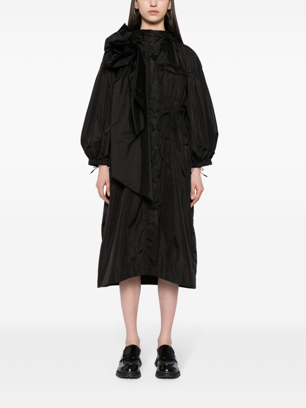 Shop Simone Rocha Rose-appliqué Sash-detail Coat In Black