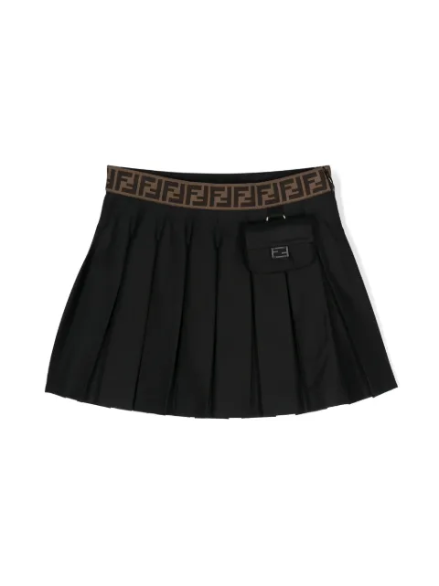 Fendi Kids Saia plissada com logo no cós