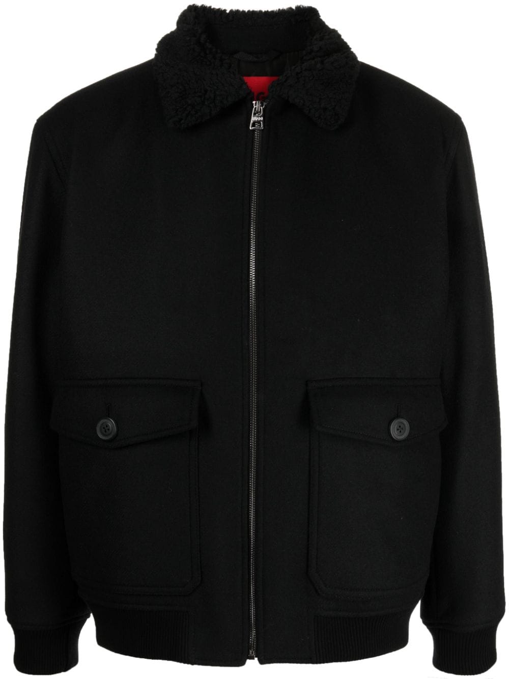 Hugo Boss Faux-shearling Collar Brushed Bomber Jacket In Black