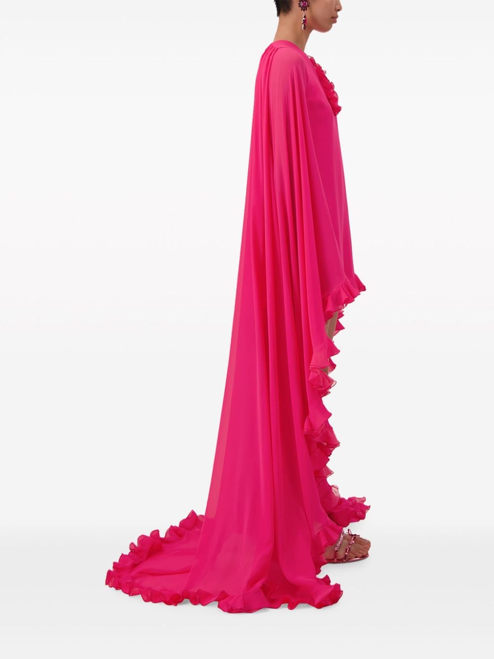 Shop Giambattista Valli Ruffle-trim Cape Silk Dress In Pink