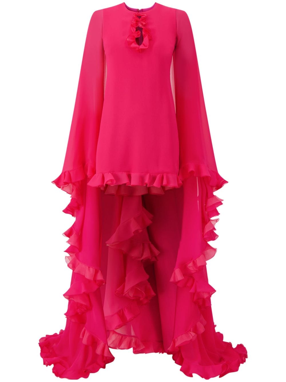 ruffle-trim cape silk dress