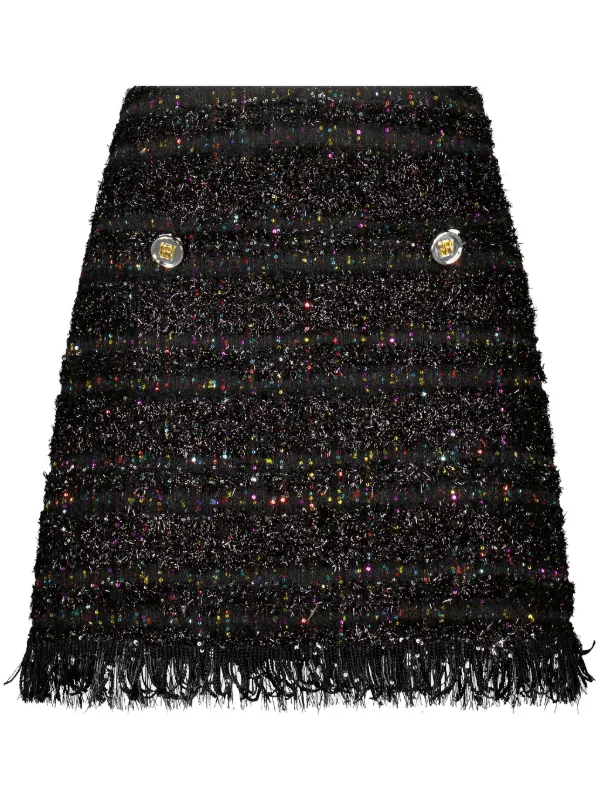 Giambattista Valli frayed detail Tweed Skirt Black FARFETCH CA