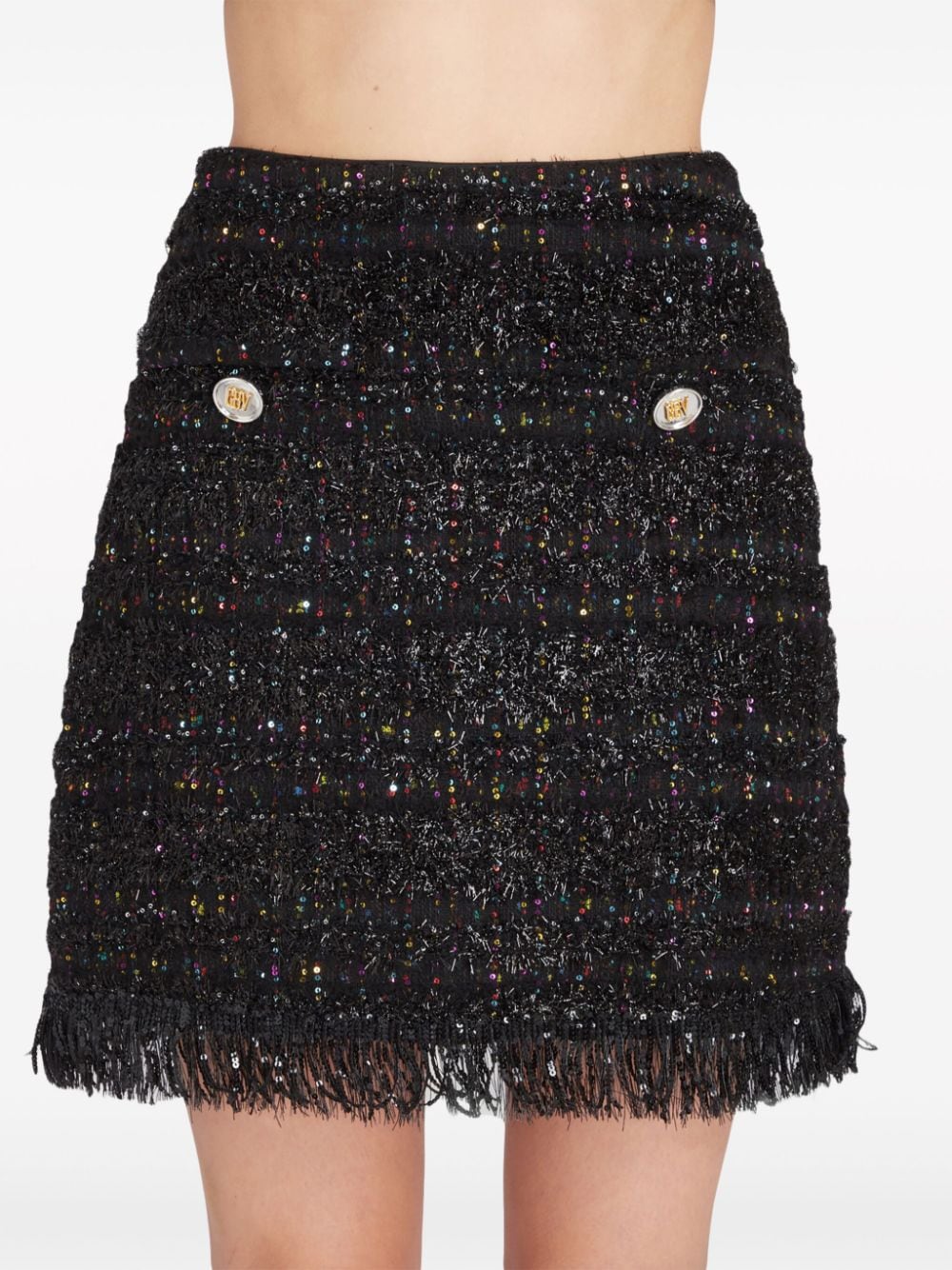 Shop Giambattista Valli Frayed-detail Tweed Skirt In Black