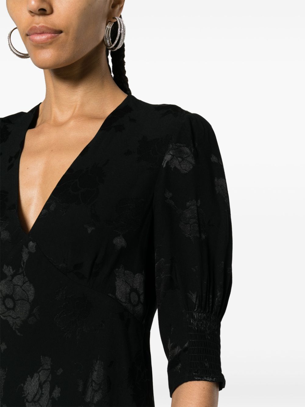 Shop Rixo London Zadie Poppy-pattern Dress In Black