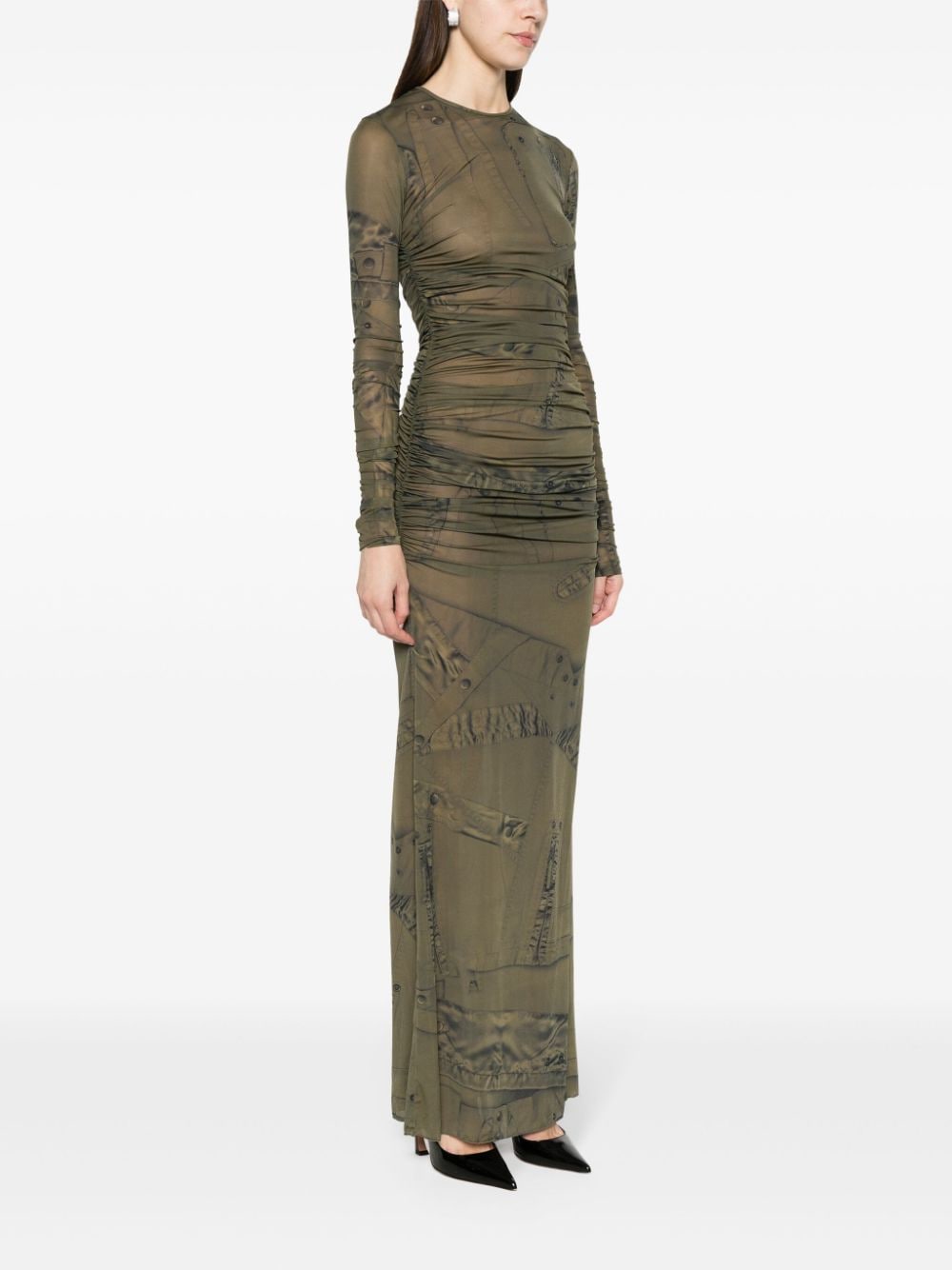 Shop Blumarine Cargo-print Gathered Maxi Dress In Green