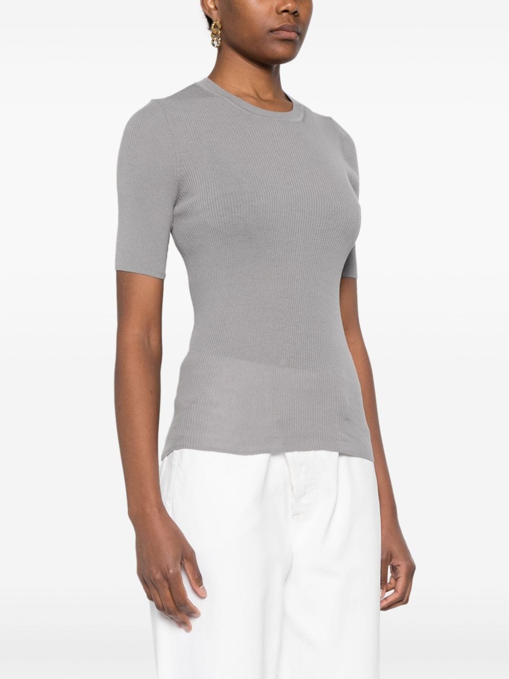 Shop P.a.r.o.s.h Ribbed-knit Top In Grey