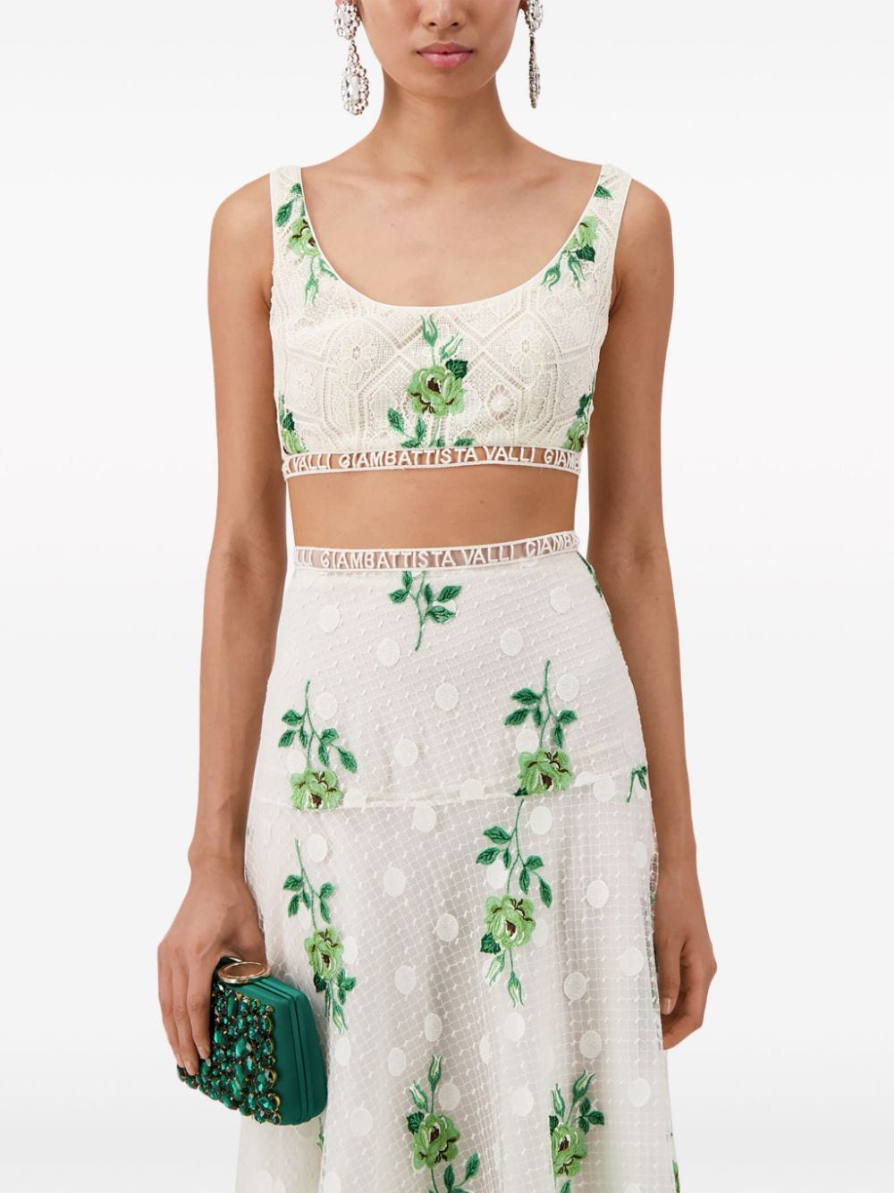 Shop Giambattista Valli Pensées Sauvages Floral-embroidered Crop Top In White