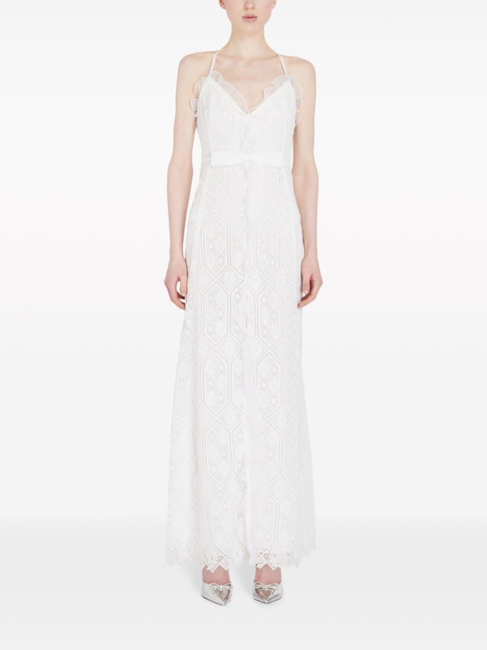 Shop Giambattista Valli Corded-lace Sleeveless Maxi Dress In White