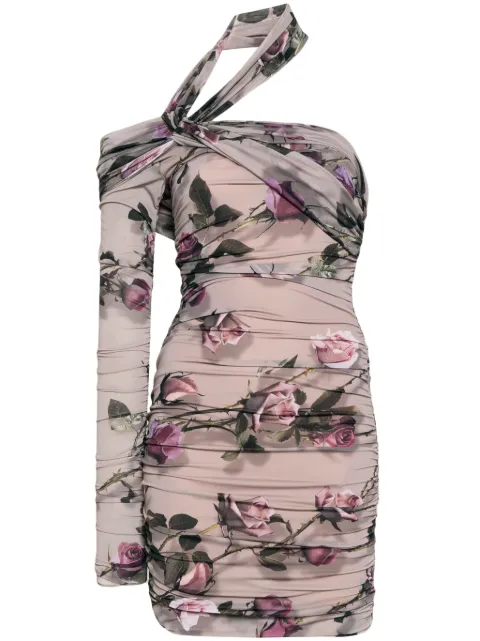 Blumarine floral-print single-sleeve halterneck minidress