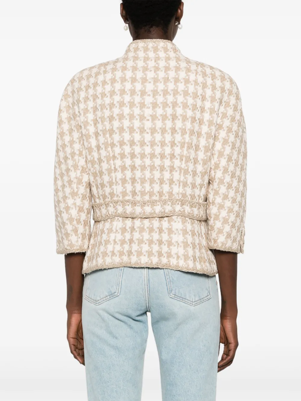 Pre-owned Chanel 2008 Houndstooth Single-breasted Jacket In Neutrals
