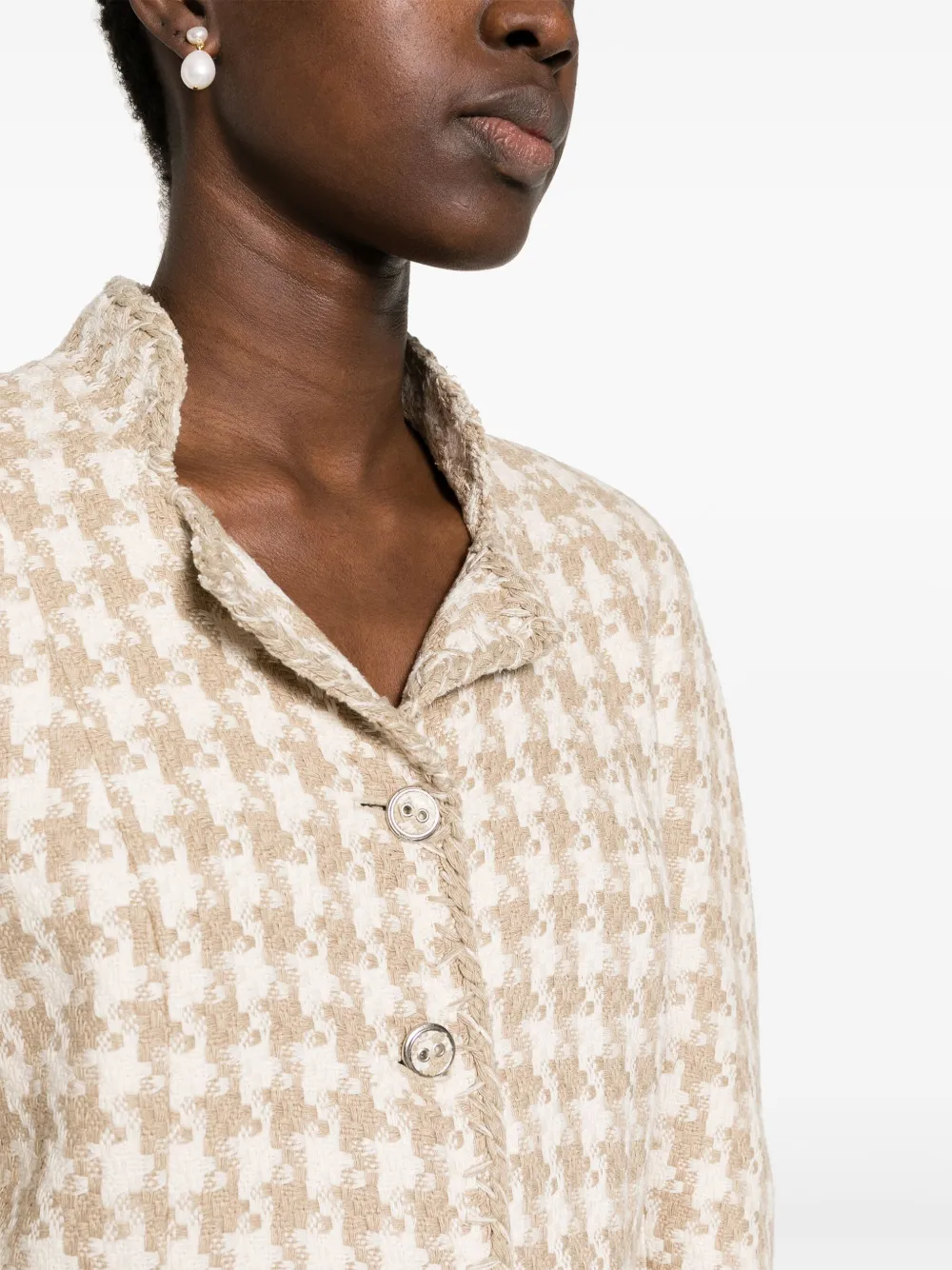 Pre-owned Chanel 2008 Houndstooth Single-breasted Jacket In Neutrals