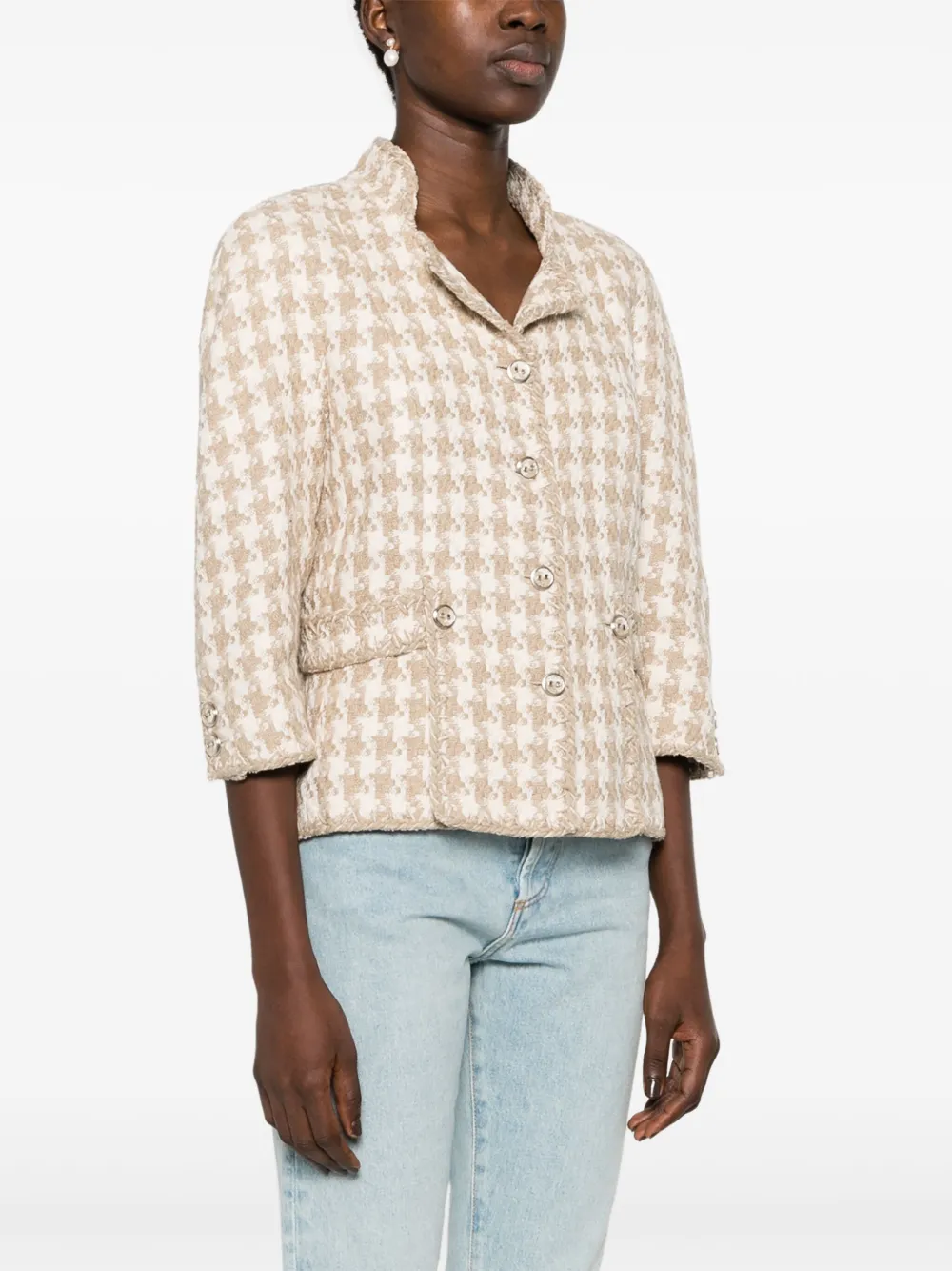 Pre-owned Chanel 2008 Houndstooth Single-breasted Jacket In Neutrals