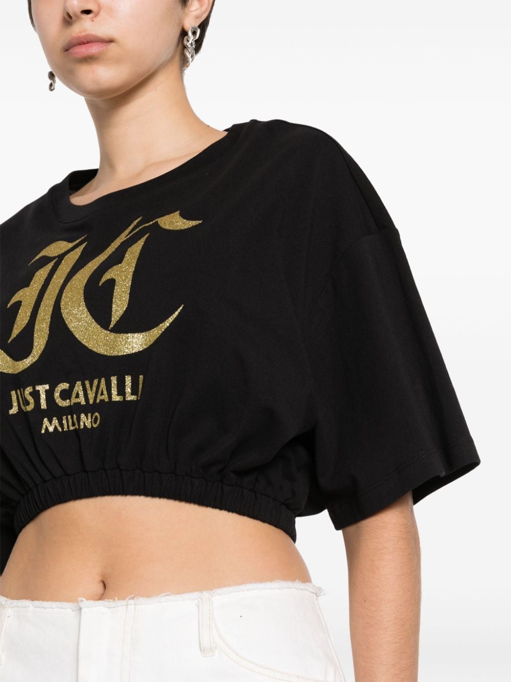 Shop Just Cavalli Logo-print Cotton Crop Top In Black