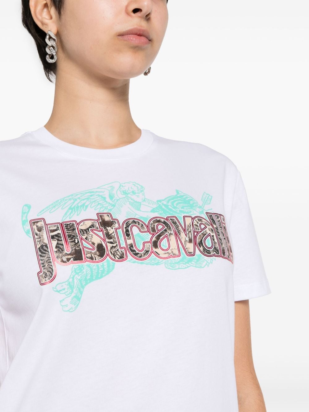 Just Cavalli Katoenen T-shirt met logoprint Wit