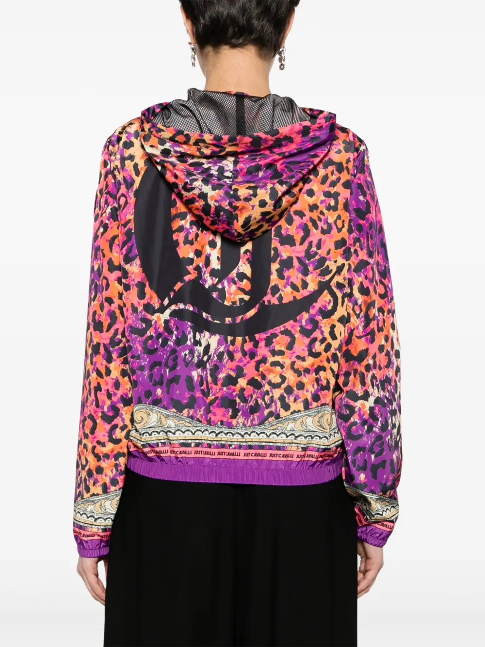 Shop Just Cavalli Leopard-print Hooded Jacket In Purple