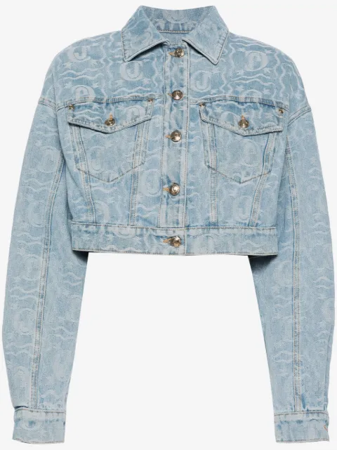 Just Cavalli logo-jacquard cropped denim jacket