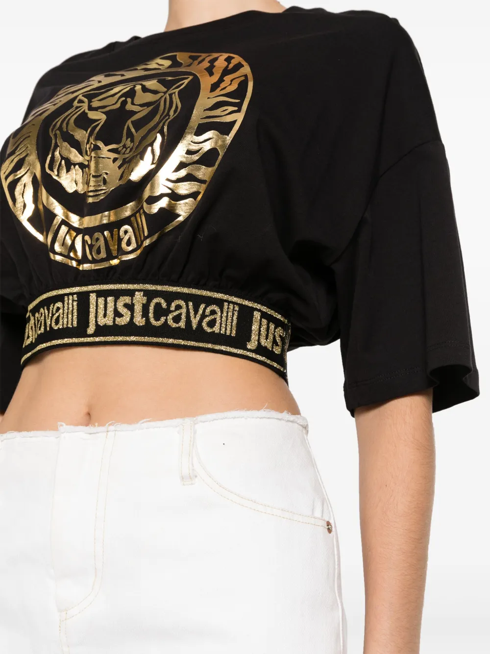 Shop Just Cavalli Logo-print Cotton Crop Top In Black