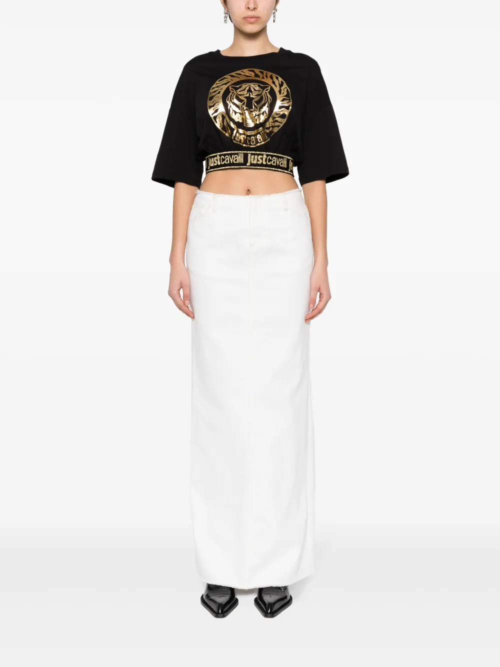 Shop Just Cavalli Logo-print Cotton Crop Top In Black