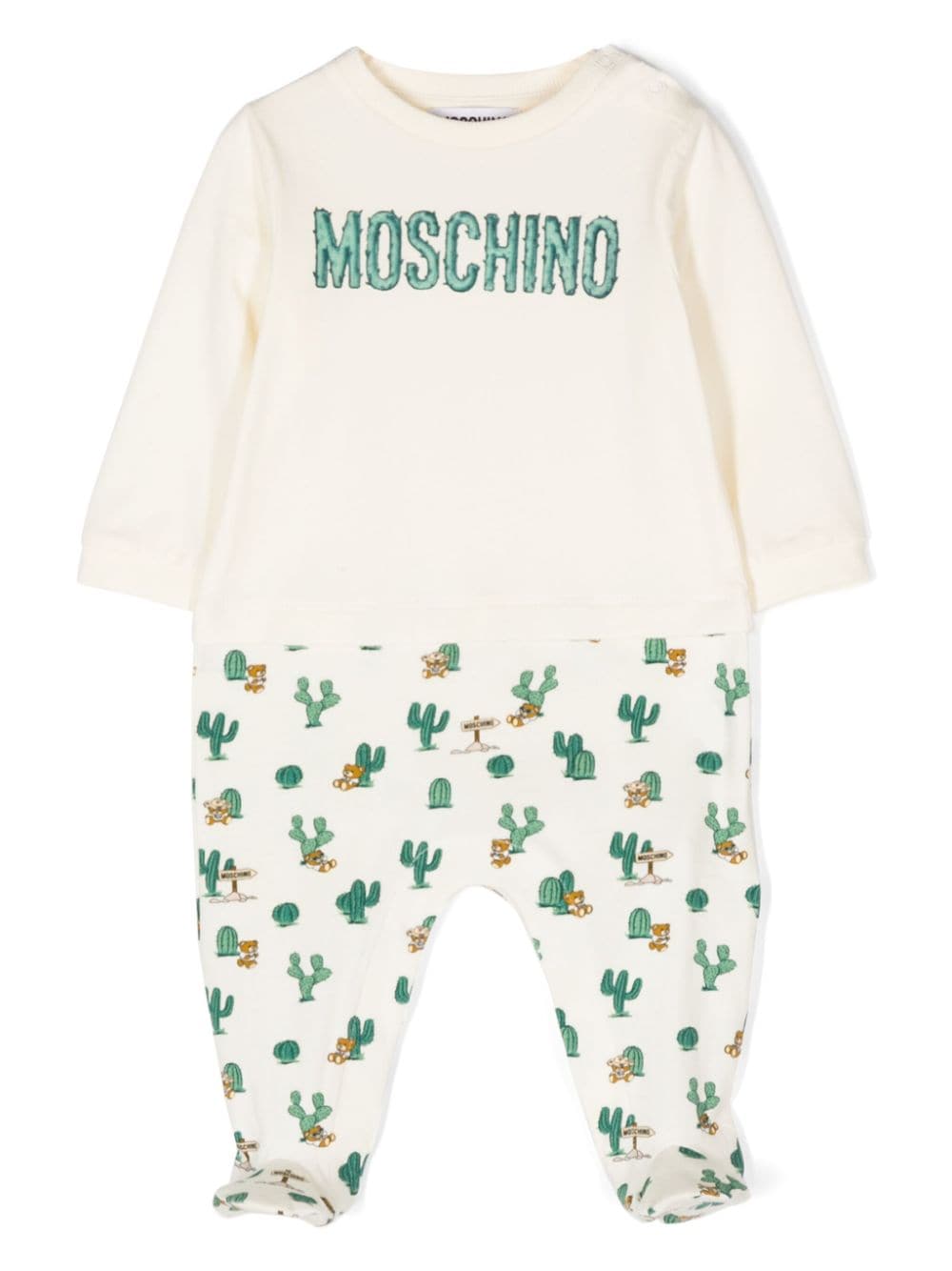 Moschino Babies' Logo-print Round-neck Pyjama In Neutrals