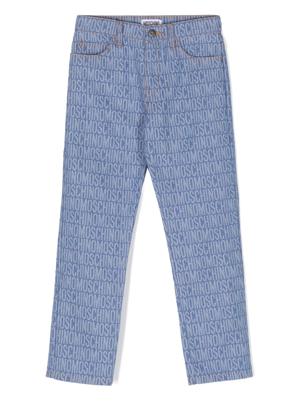 Moschino Kids Straight jeans met mongram jacquard Blauw