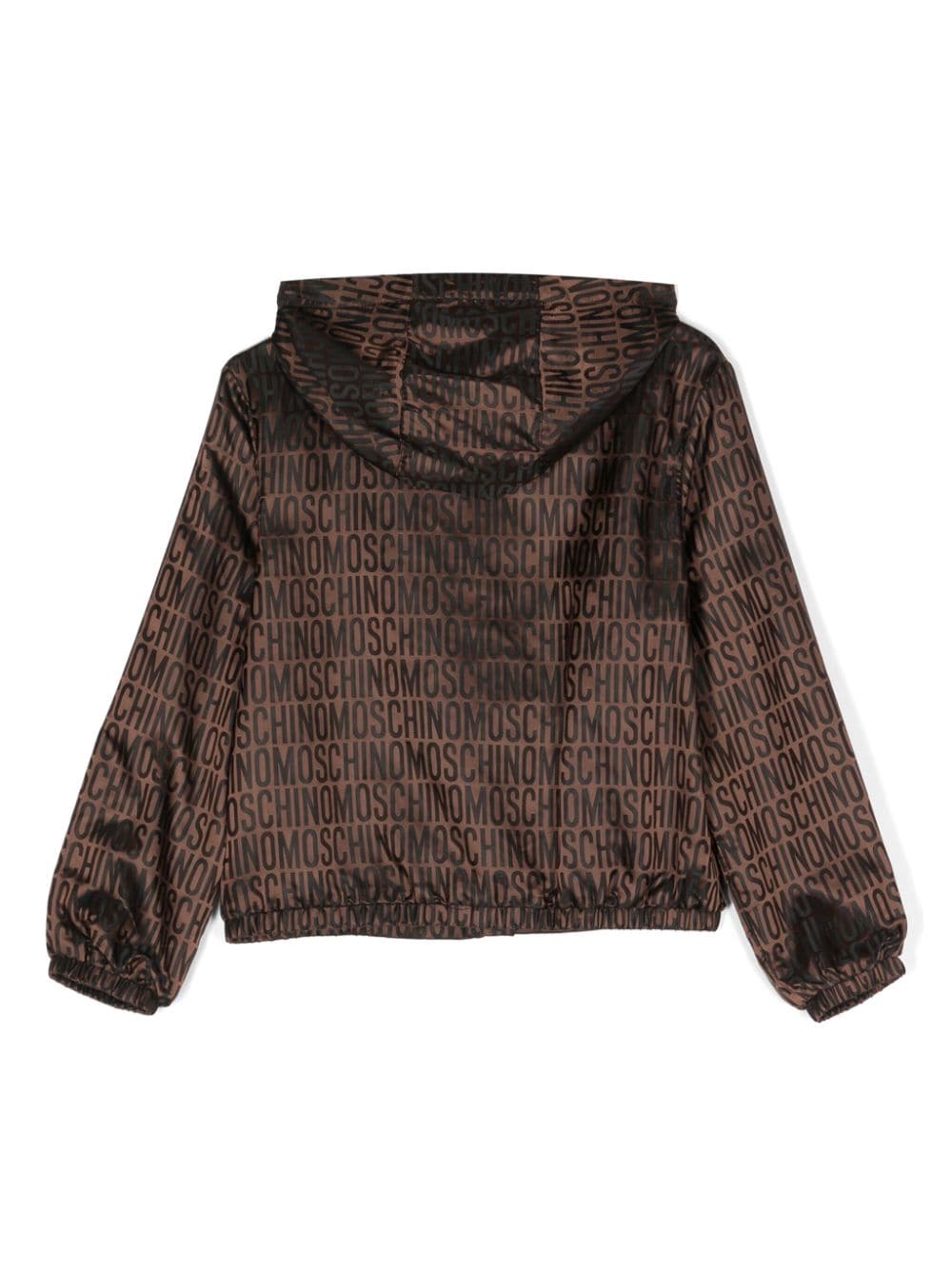 Shop Moschino All-over Jacquard-logo Jacket In Brown