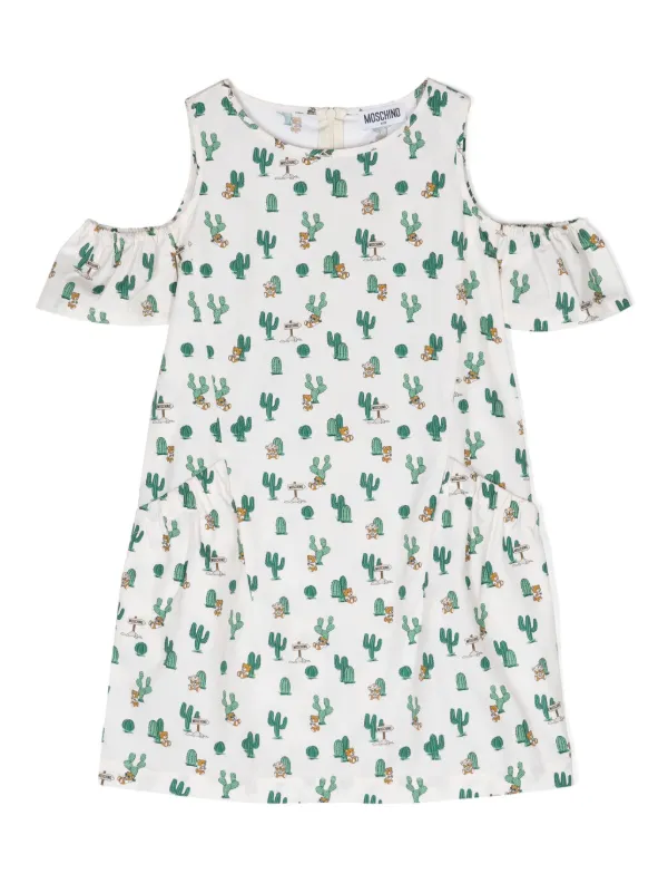 Moschino Kids Schulterfreies Kleid Mit Kaktus-Print | Nude | FARFETCH DE