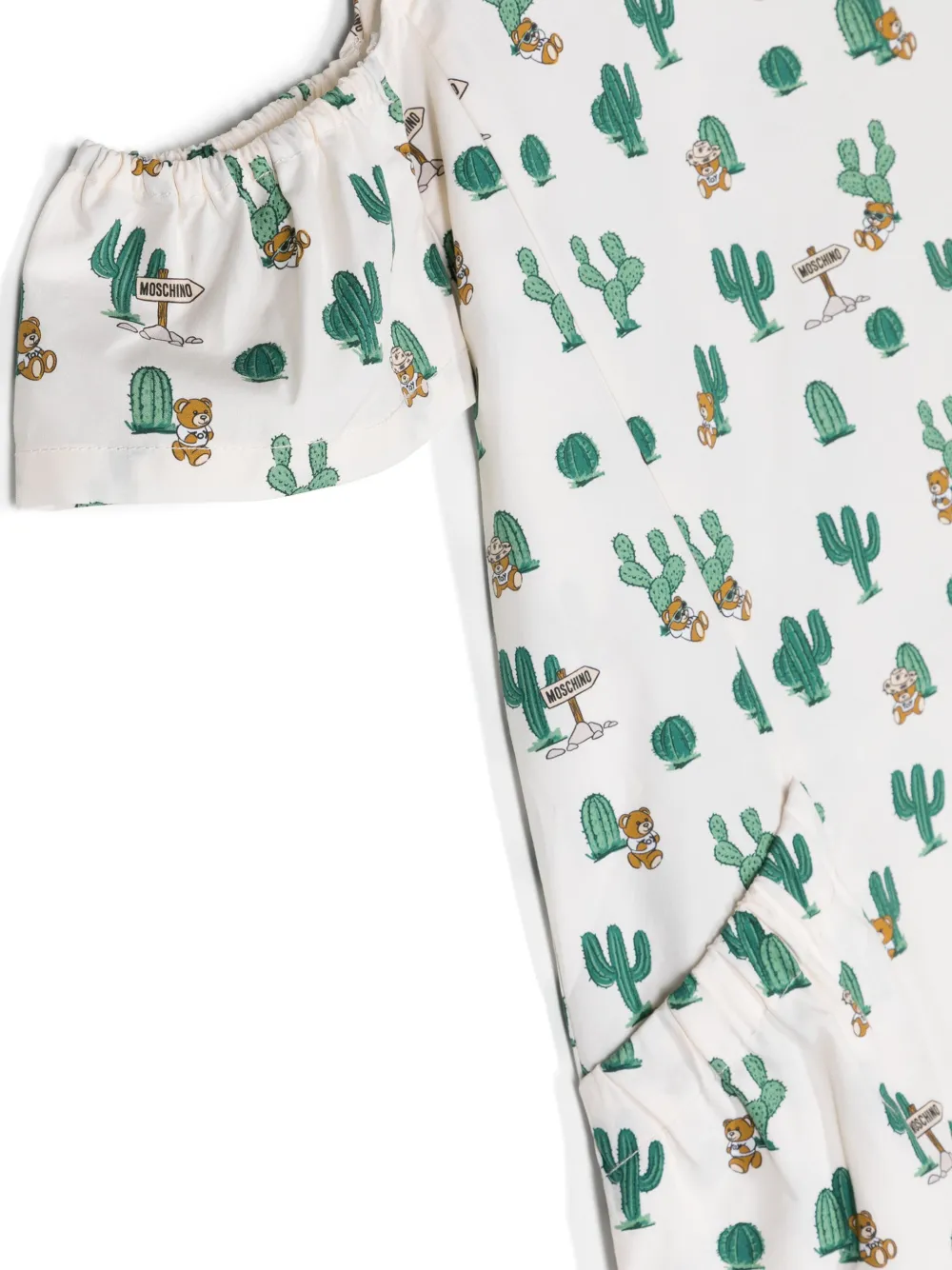 Shop Moschino Cold-shoulder Cactus-print Dress In Neutrals