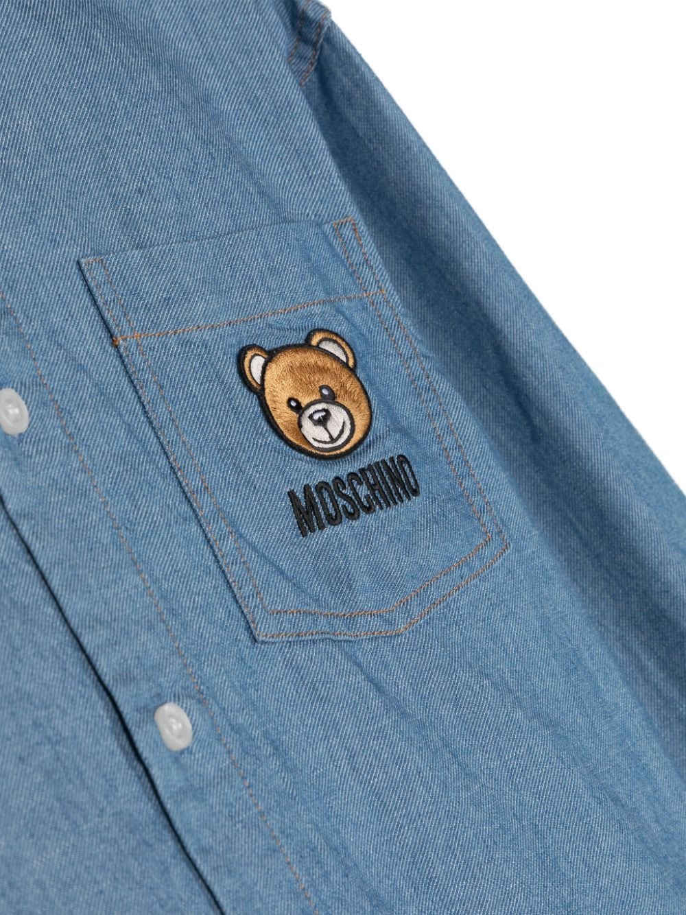 Shop Moschino Teddy Bear-motif Denim Shirt In Blue