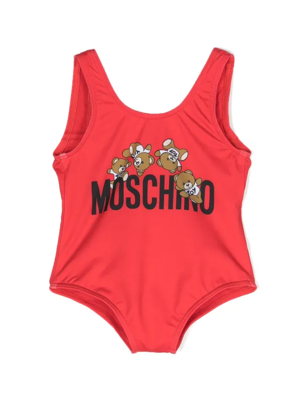 Moschino Kids logo print Swimsuit Red FARFETCH UK