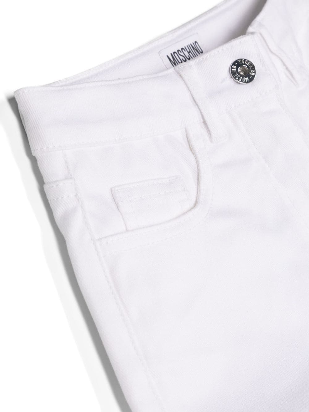 Shop Moschino Logo-embroidered Denim Shorts In White