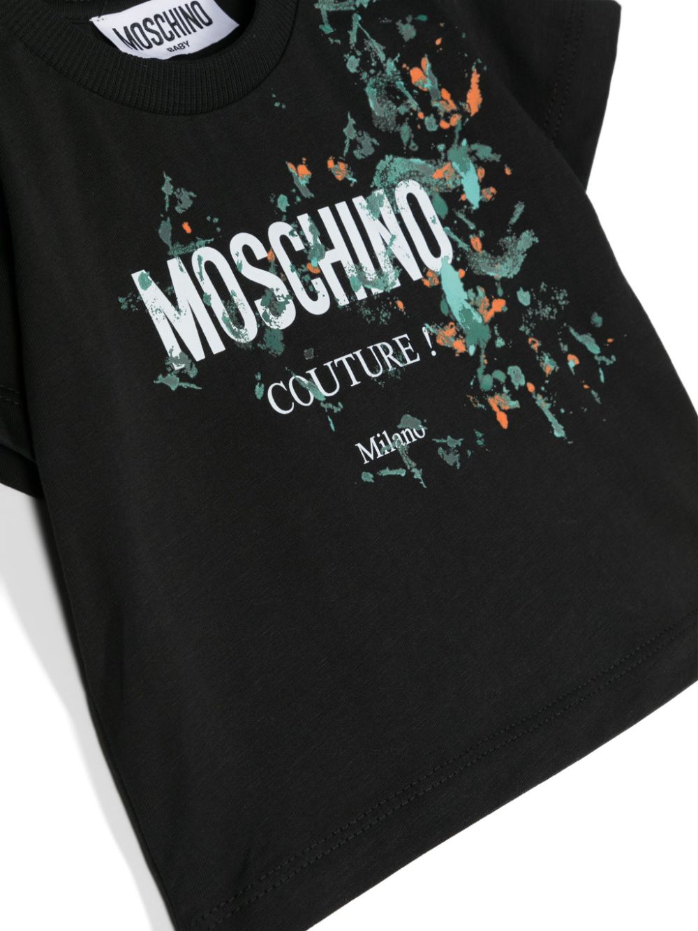 Shop Moschino Paint-splatter Cotton T-shirt In Black