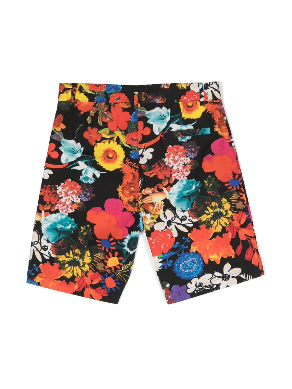 Shop Moschino Floral-print Cotton Shorts In Black