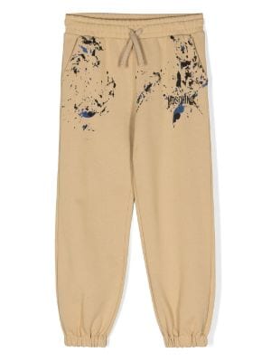 Tapered Logo-Print Paint-Splattered Cotton-Jersey Sweatpants