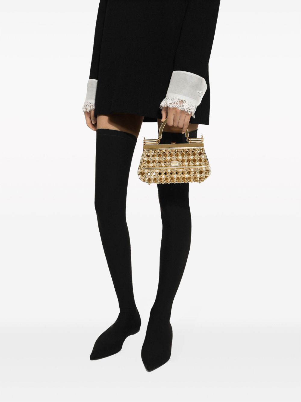 Shop Dolce & Gabbana Pearl-embellished Caged Tote Bag In Gold