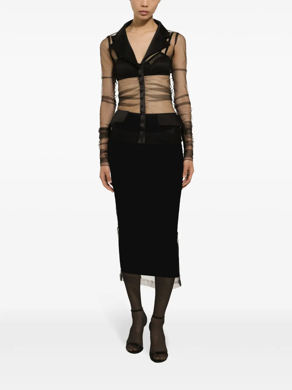 Dolce & Gabbana Midi-rok met doorzichtige afwerking Zwart