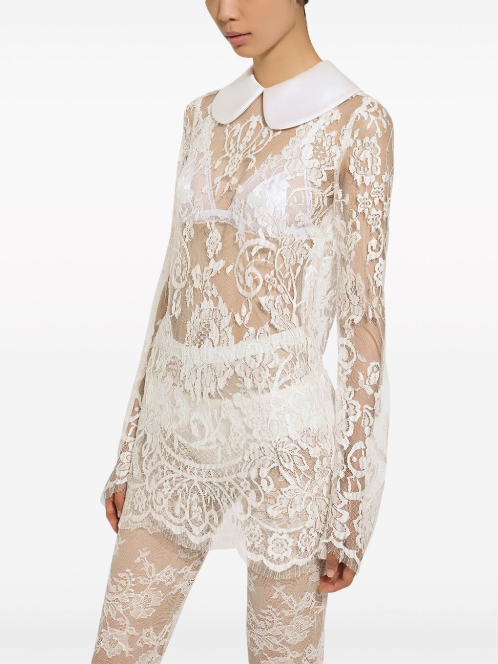 Shop Dolce & Gabbana Peter Pan Collar Lace Minidress In White