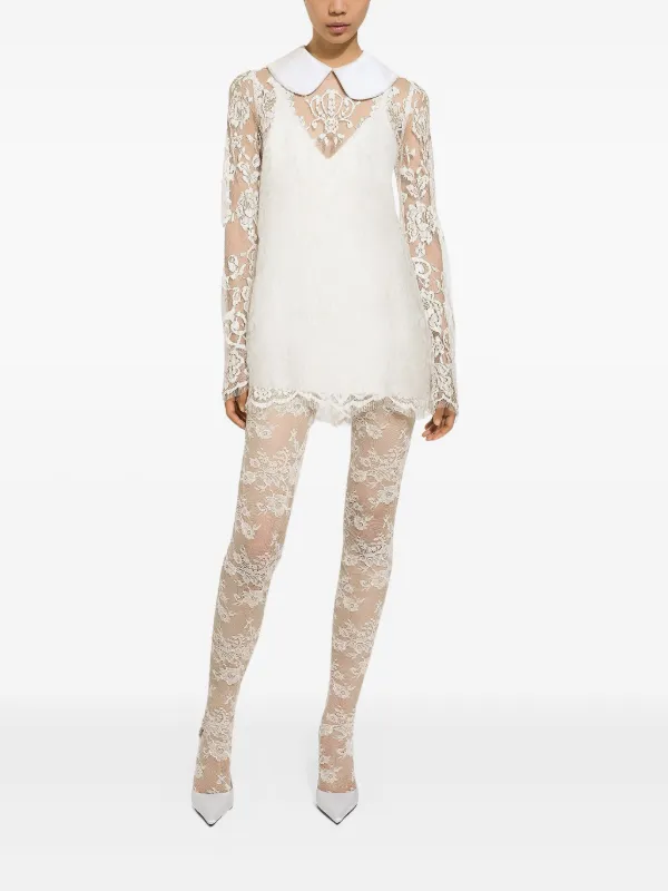Dolce Gabbana Robe Courte à Col Claudine Blanc FARFETCH TN