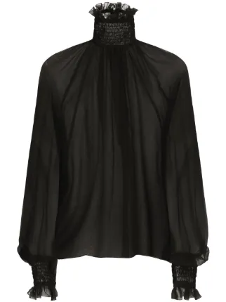 DOLCE&GABBANA シアーブラウス ドルチェアンドガッバーナ Dolce & Gabbana ハイネック シルクシアーブラウス | ブラック